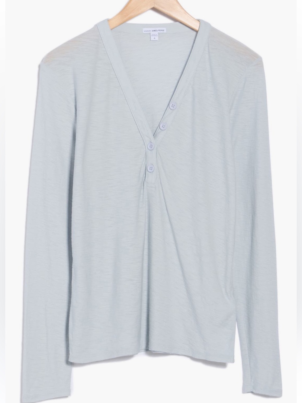 NEW James Perse Long Sleeve Slub Jersey Henley in Grey Glacier